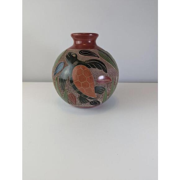 Vntage Nicaraguan Pottery Turtle Vase Luis Bralamonte Signed Hand Painted Art - Picture 3 of 7